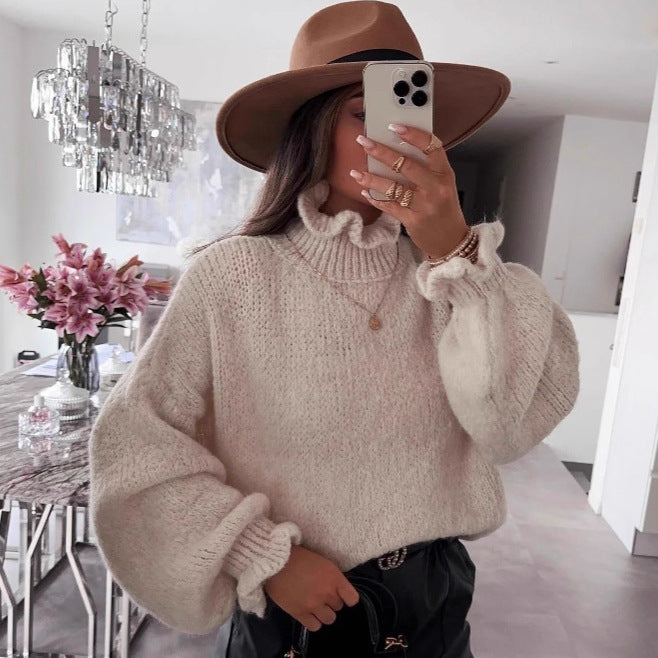 Pull-over à col roulé douillet pour femmes avec des manches larges et un design structuré Chic und Stil