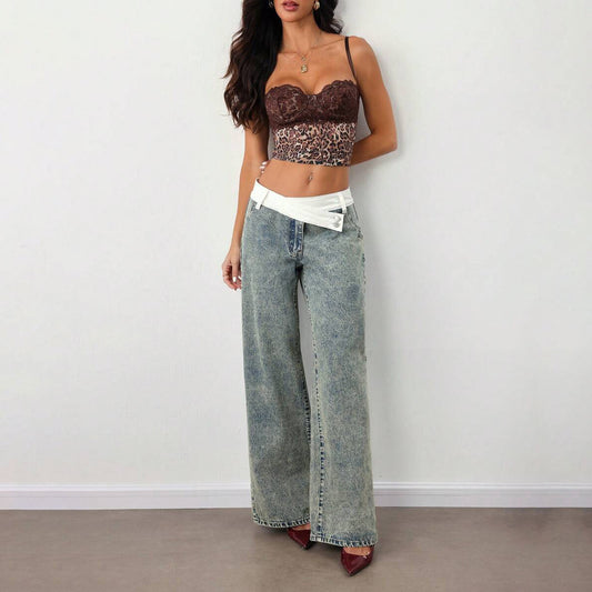 Ladies Flared Denim Pants with Innovative Belt Chic and Style