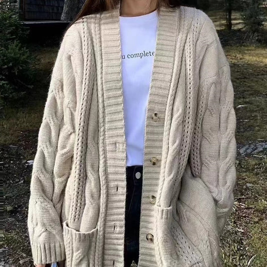 Cardigan en tricot pour femmes avec décolleté en V profond et motif torsadé structuré Chic und Stil