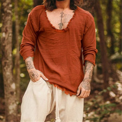 Chemise en lin décontractée pour homme col en V Chic und Stil