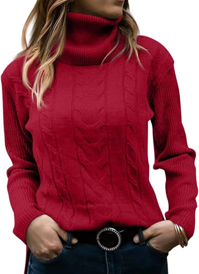 Pull en tricot pour femmes avec col montant et motif en relief à tresses Chic und Stil
