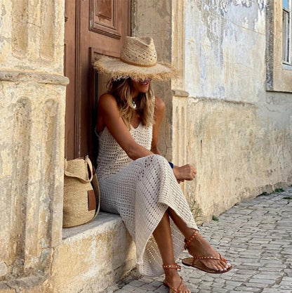 Robes maxi en crochet pour femmes avec des détails lacés aérés et un design élégant Chic und Stil