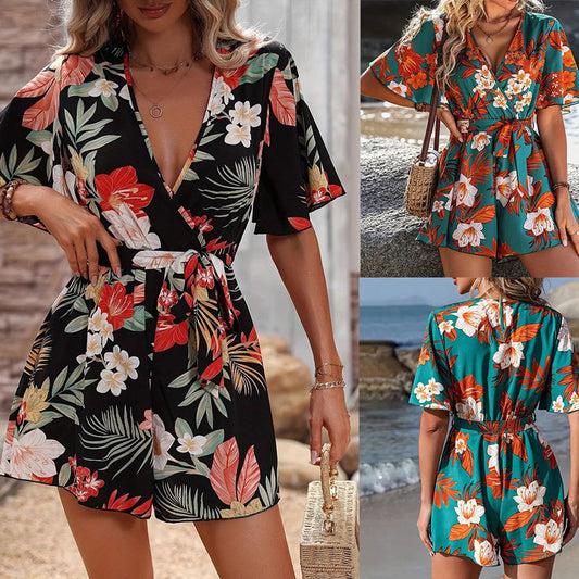 Dames robe portefeuille salopette à fleurs Chic und Stil