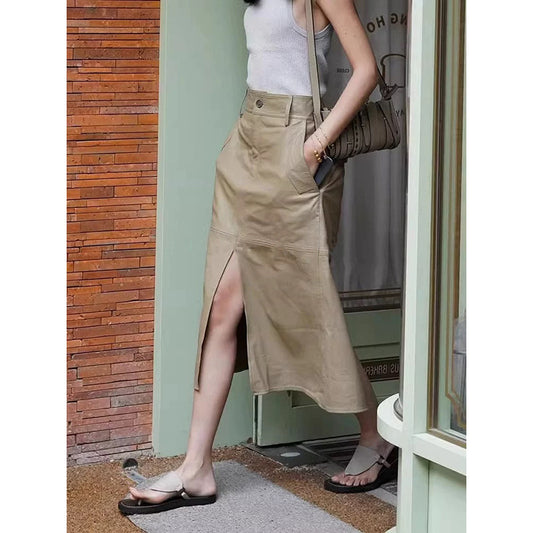 Jupe maxi en cuir à fente haute pour femmes Chic und Stil