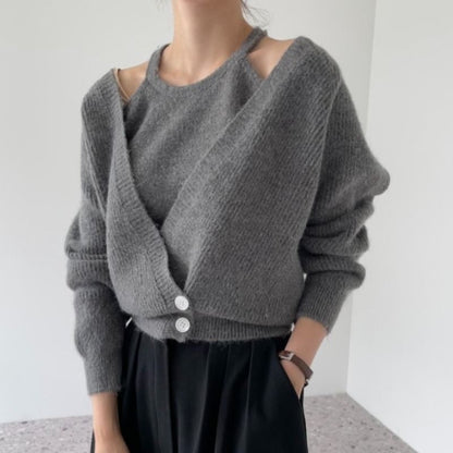Pull décontracté pour femmes avec un décolleté en V profond et des détails de boutons Chic und Stil