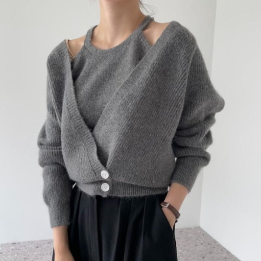Pull décontracté pour femmes avec un décolleté en V profond et des détails de boutons Chic und Stil