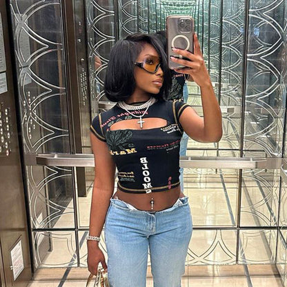 T-shirt cropped à imprimé graphique Chic und Stil pour femmes