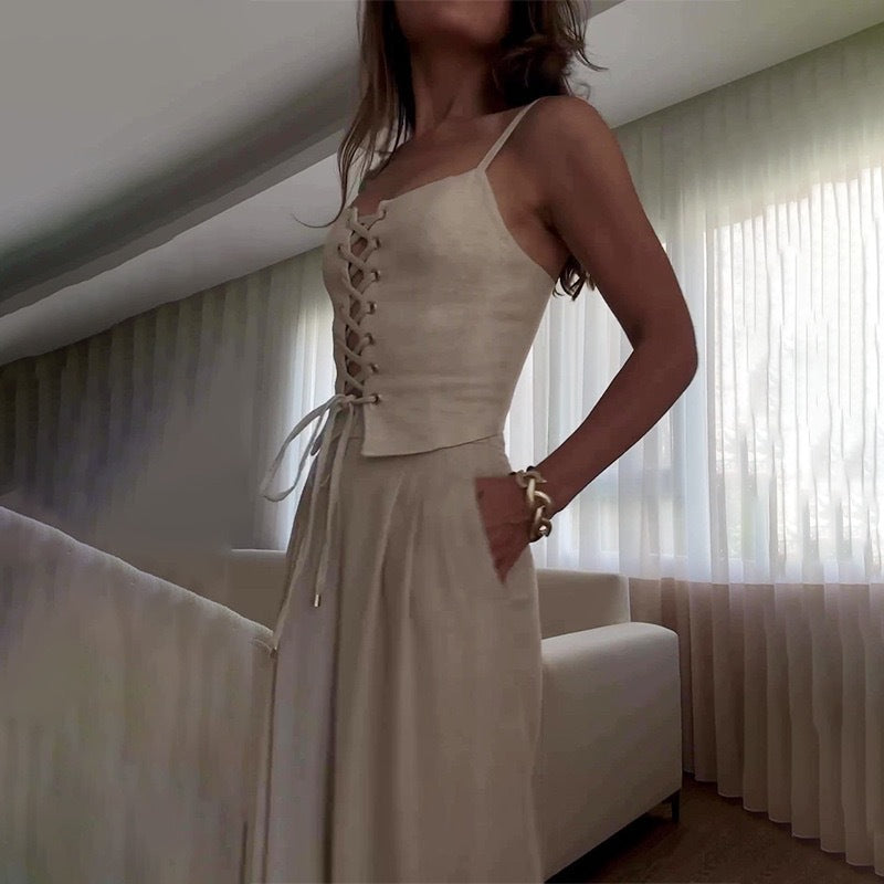 Dames élégant combinaison avec lacets et jambe large Chic und Stil