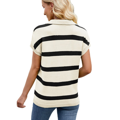 Ladies polo top with stylish stripes and V-neckline Chic and stylish