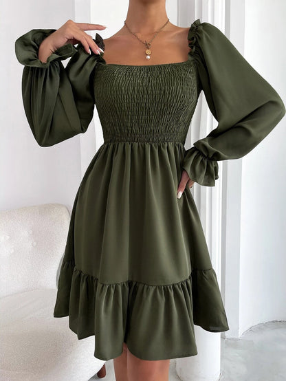 Robe à manches bouffantes pour femmes avec détails en dentelle et haut élastique Chic und Stil