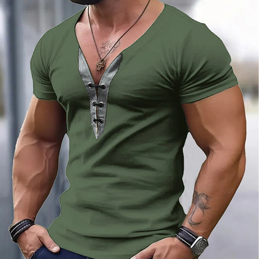T-shirt tendance pour hommes à col en V avec boutonnière Chic und Stil