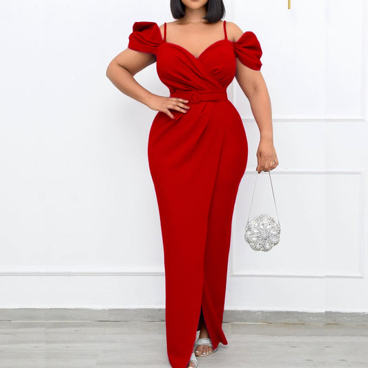 Dames Élégante Robe Portefeuille avec Manches Bouffantes Volumineuses et Ceinture Chic und Stil