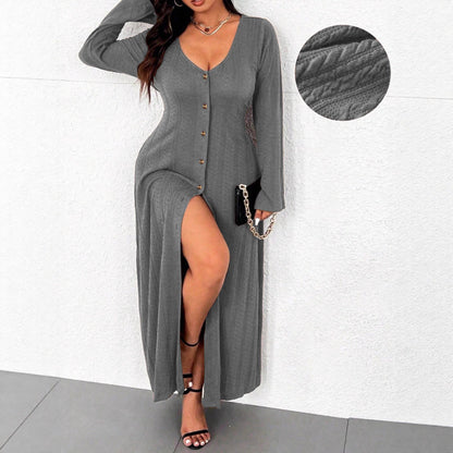 Robe maxi pour femmes avec boutonnière et fente élégante Chic und Stil