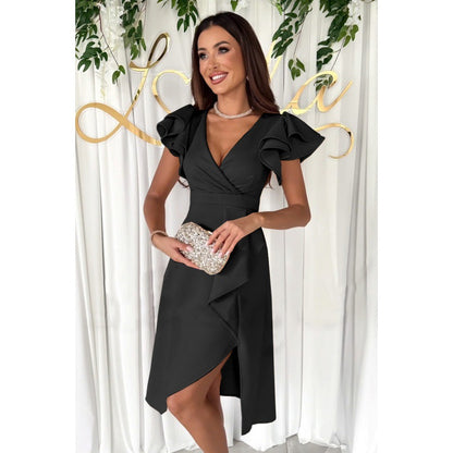 Robe midi à encolure de ruffe et fente haute Chic und Stil