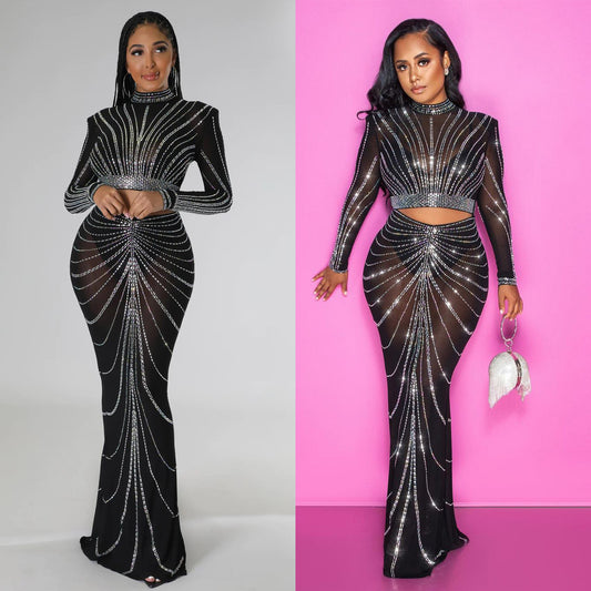 Robe de soirée chic et élégante pour femmes ornée de cristaux