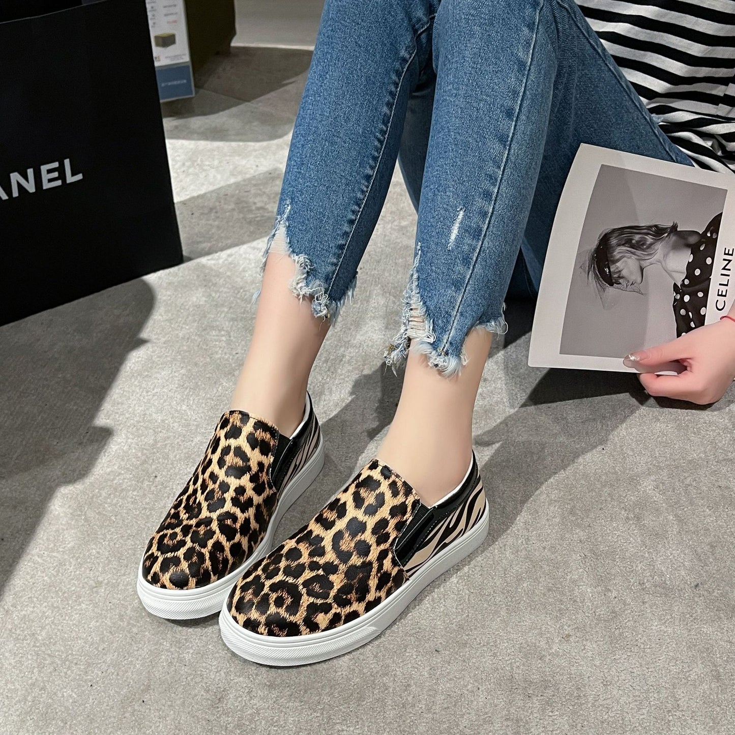 Baskets à enfiler pour femmes avec motif léopard Chic und Stil