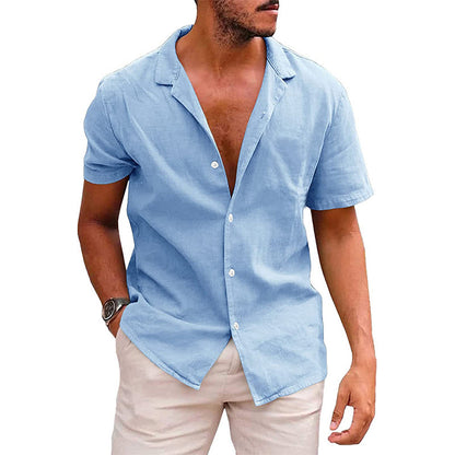 Chemise homme à manches courtes en mélange de lin doux et à encolure Henley moderne Chic und Stil
