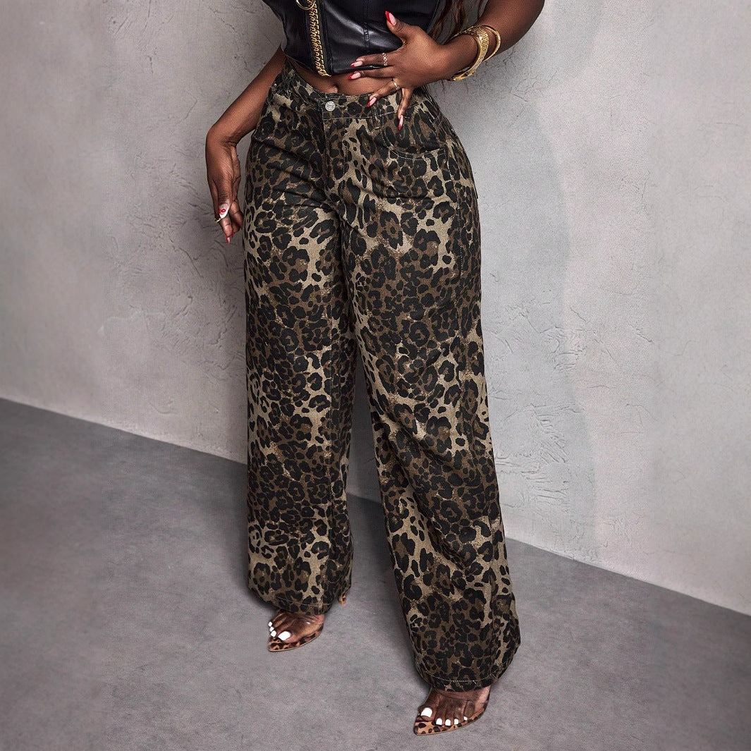 Wide leopard print pants for women in durable material with high waist Chic and Style