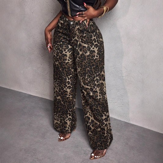 Wide leopard print pants for women in durable material with high waist Chic and Style