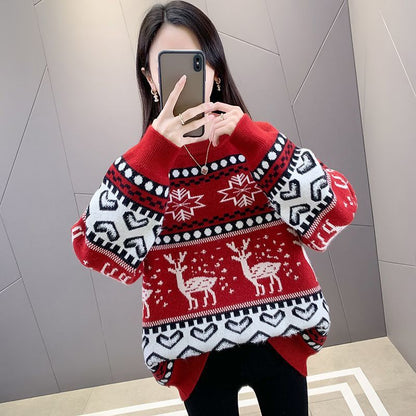 Pull-over en grosse maille pour dames avec motif de renne festif et design moderne Chic und Stil
