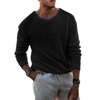 V-neck knitted pullover with textured surface for men Chic und Stil