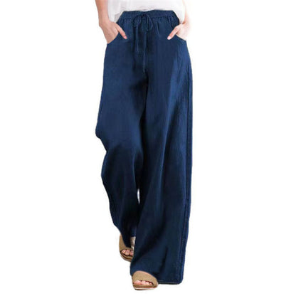 Wide linen pants for women with elastic waistband and side pockets Chic und Stil