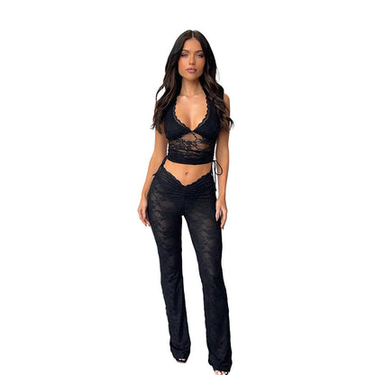 Chic and Style lace crop top set for women and fitted pants