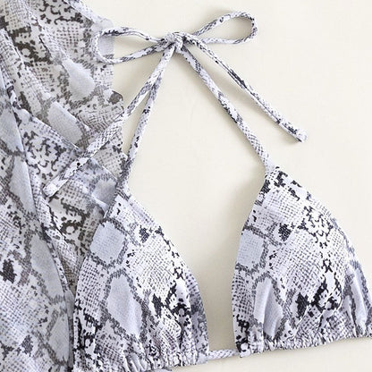 Dames imprimé serpent top enroulé et ensemble bikini Chic und Stil