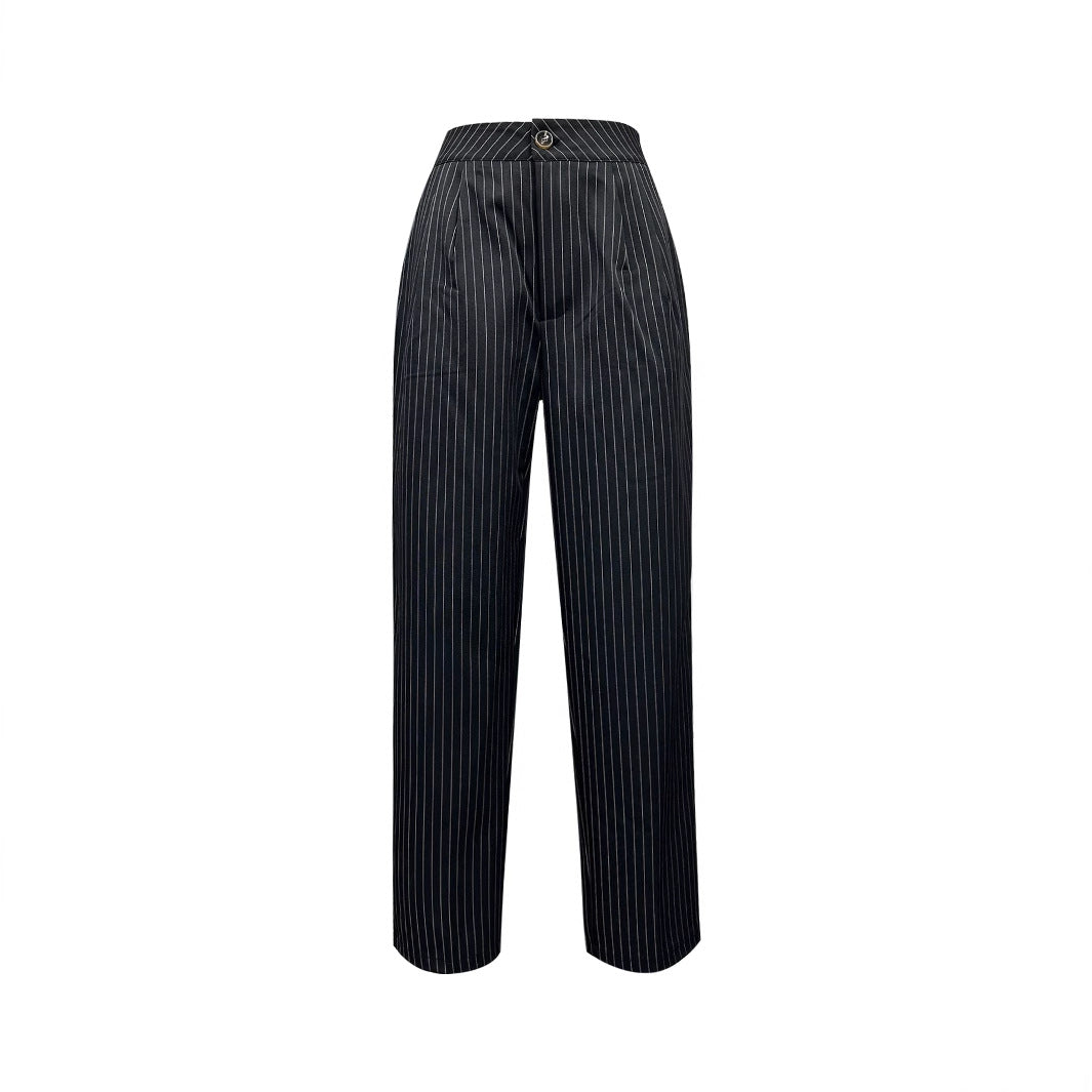 Women Elegant High Waist Pants with a Chic Pinstripe Pattern and Style