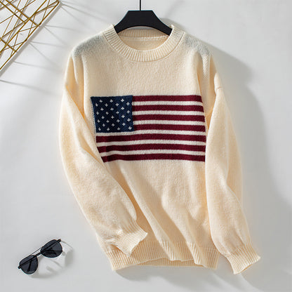 Pull en tricot pour femmes avec motif de drapeau et encolure ronde Chic und Stil