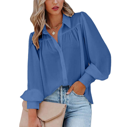 Blouse Boutonnée à Manches Bouffantes Élégante pour Femmes Chic und Stil