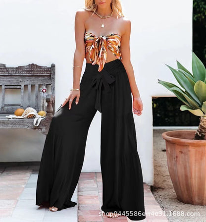 Wide Palazzo pants for women with high waist and belt at the waist Chic and Style