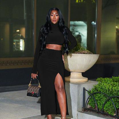 Dames Élégant Ensemble Maxi Deux Pièces Longues Manches Chic und Stil