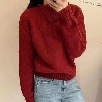 Pull en grosse maille pour femmes avec col haut et détails de bouton Chic und Stil