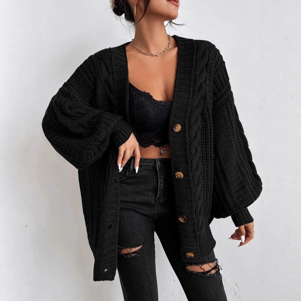 Cardigan en tricot surdimensionné pour femmes avec un motif en câble élégant et des boutons pratiques Chic und Stil