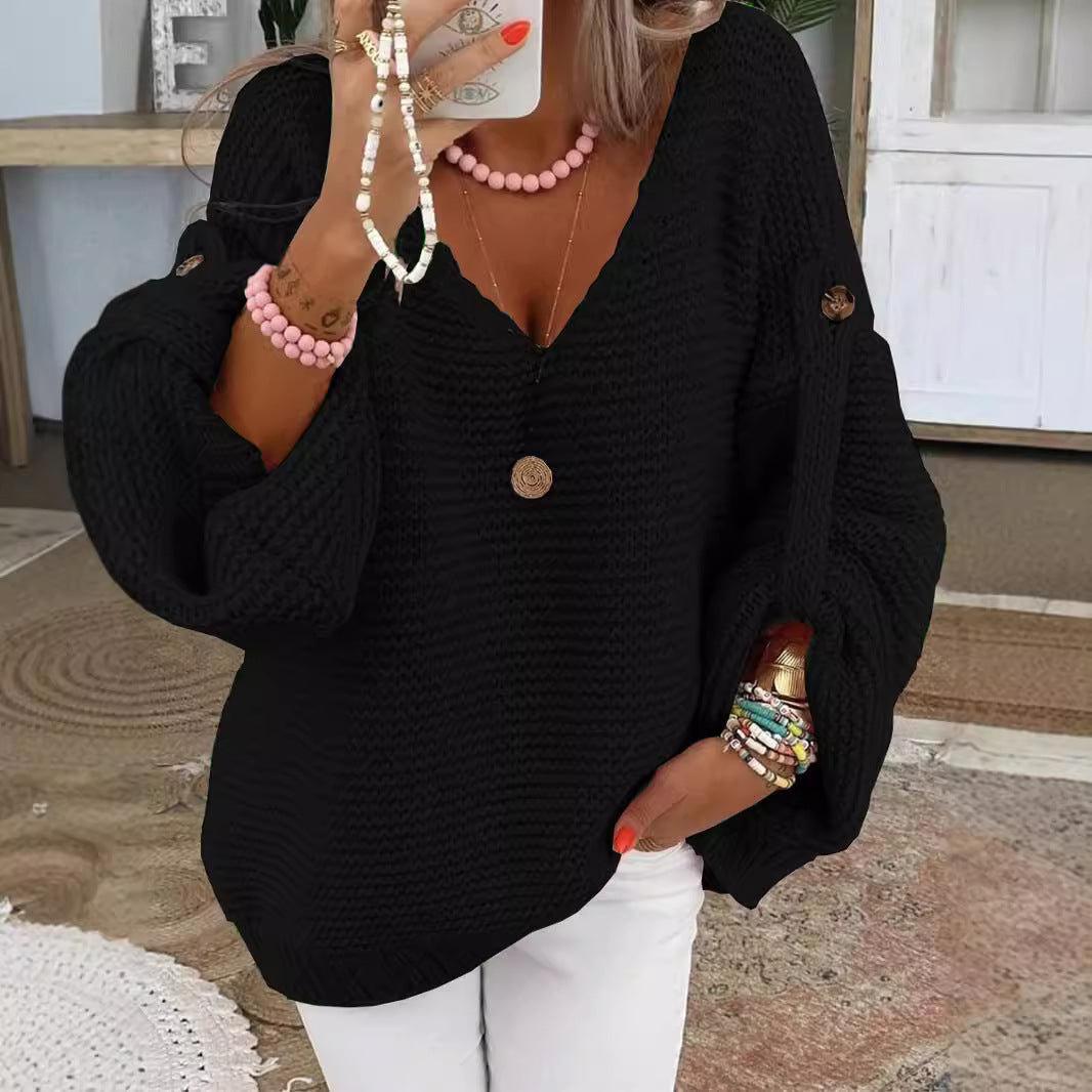 Dames gros pull en tricot avec décolleté en V Chic und Stil