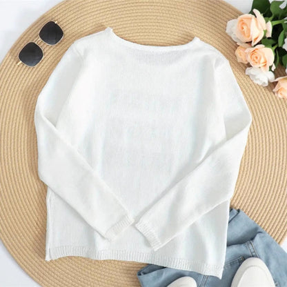Pull décontracté en tricot pour dames avec inscription brodée Chic und Stil