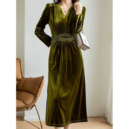 Robe Maxi en Velours Élégant pour Femme avec Taille Embellie Chic und Stil