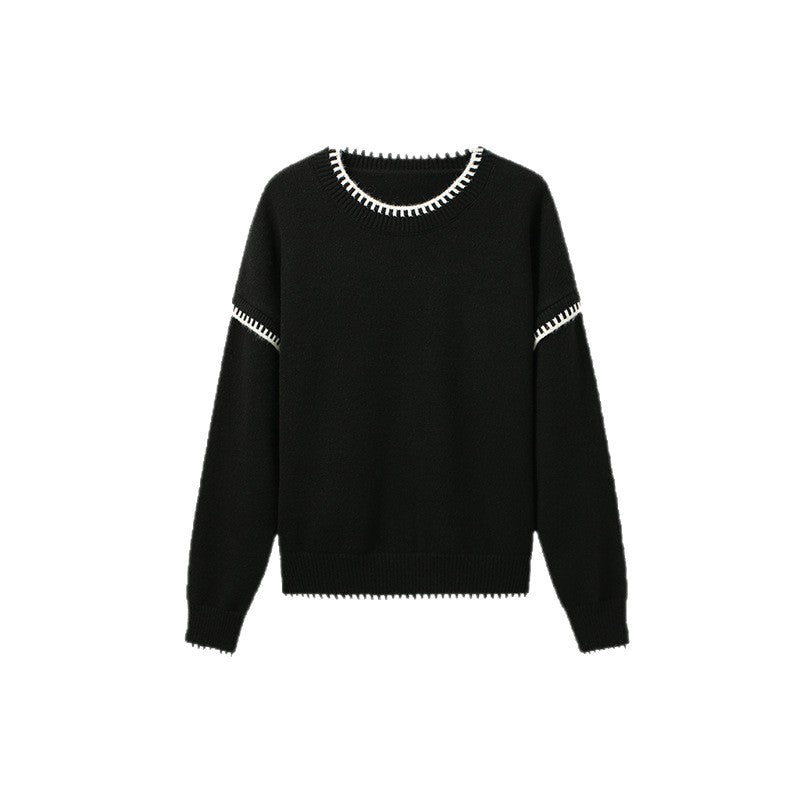 Pull en tricot décontracté pour femmes avec col rond large et motif à rayures de transition Chic und Stil