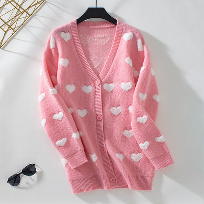 Cardigan confortable pour dames avec motif en cœur et décolleté en V Chic und Stil