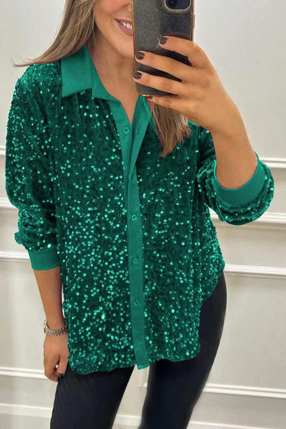 Dames Blouse scintillante en sequins avec col classique Chic und Stil