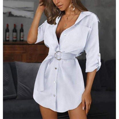Robe chemise à manches courtes pour femmes avec ceinture et tissu de haute qualité Chic und Stil
