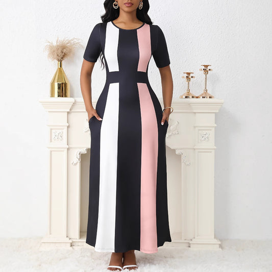 Robe maxi femme avec un design à rayures bloquées à la mode et des poches pratiques Chic und Stil