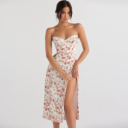 Robe slip tressée florale pour femmes avec fente latérale élégante Chic und Stil