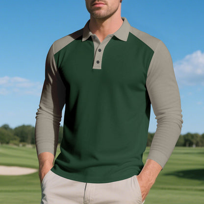 Men's Long Sleeve Sporty Polo with Modern Color Accents Chic and Style