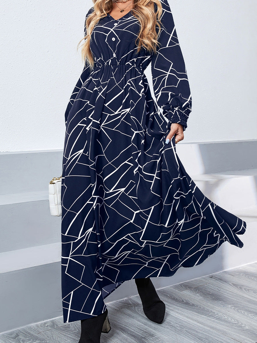 Robe maxi femme avec motif géométrique et décolleté en V Chic und Stil