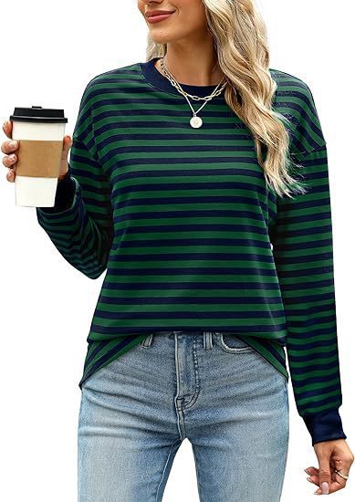 Dames Pull-over rayé décontracté à col rond Chic und Stil