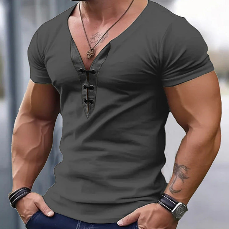 T-shirt tendance pour hommes à col en V avec boutonnière Chic und Stil