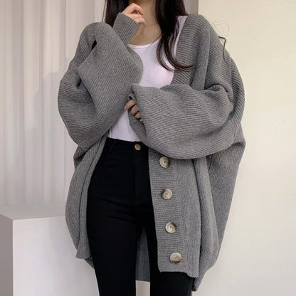 Cardigan en tricot oversize décontracté pour femmes avec grands boutons Chic und Stil