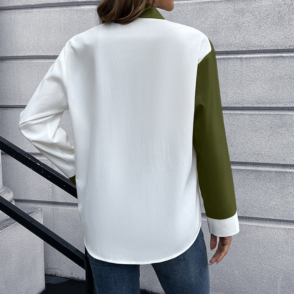 Dames Élégante Blouse Oversize avec Pattes de Contraste Chic und Stil